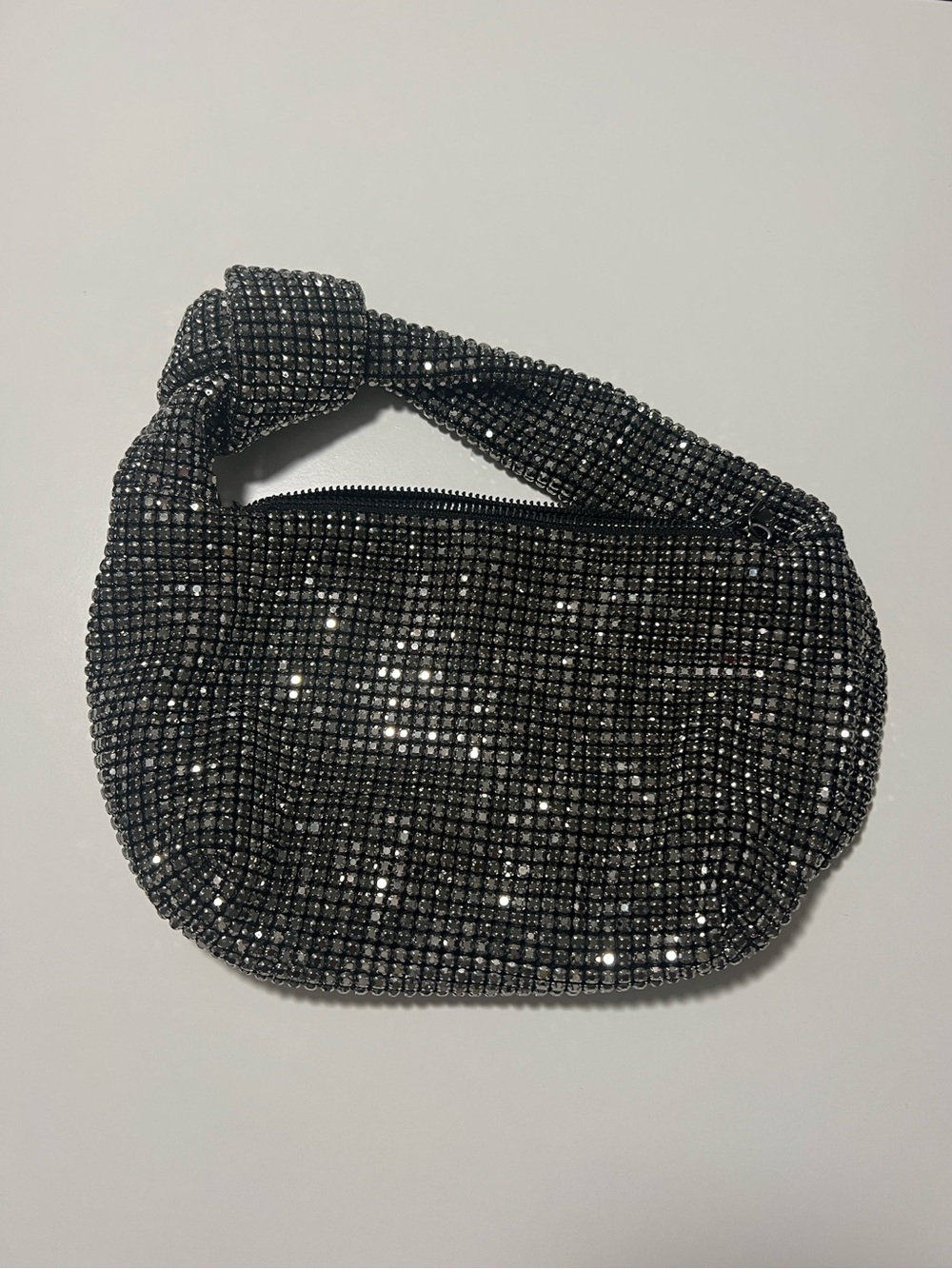 Madison West Aurora Borealis Rhinestone Crystal Dumpling Bag Knot Top Handle